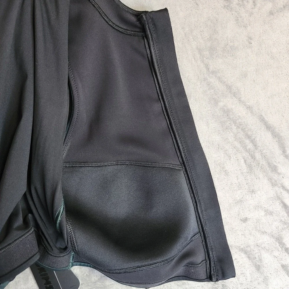 New Nike Skims Shine Color Block Zip Up Bra Obsidian Dark Teal Size XS Top